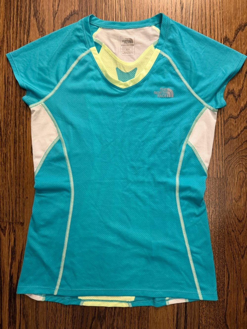 The North Face Turquoise Performance Tee with White & Neon Yellow Accents